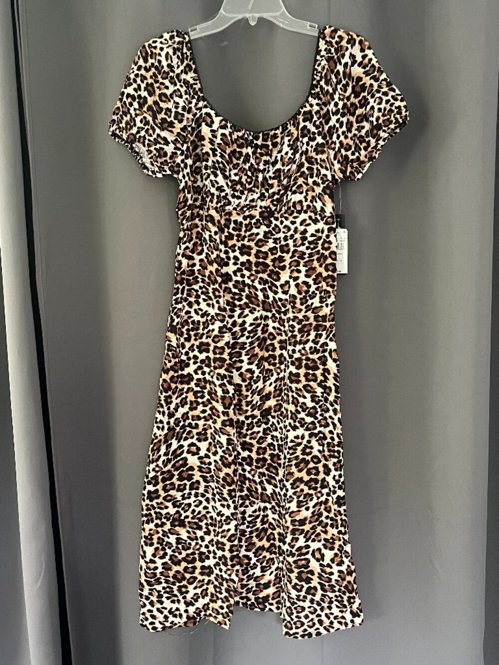 As U Wish Leopard Print Ruched Short Sleeve Midi  Dress